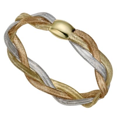 Slave 9ct Gold Three Colour Plaited Bangle