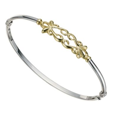 H Samuel 9ct Gold and Sterling Silver Celtic Style Bangle