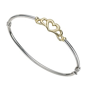 H Samuel 9ct Gold and Sterling Silver Heart Bangle