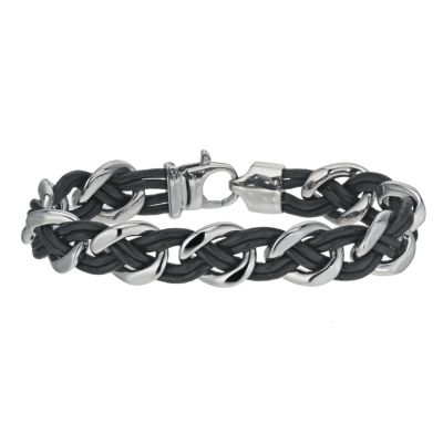 Stainless Steel and Leather Plaited Bracelet