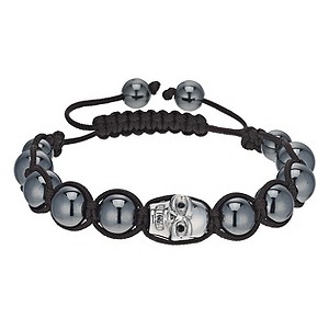 Eternal Men's Stainless Steel Skull & Hematite Bead BraceletEternal Men's Stainless Steel Skull & He