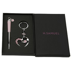 H Samuel Ladies Pink Pen and Key Ring Gift Set