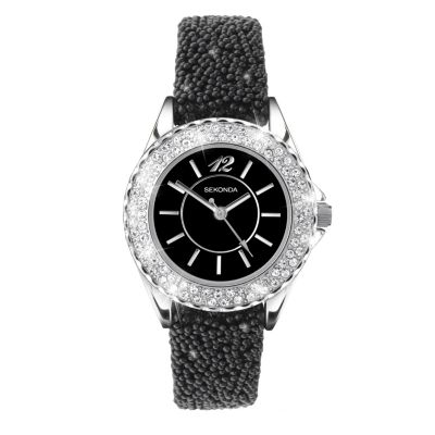 Sekonda Ladies' Stone Set Black Strap Watch - Product number 9660453