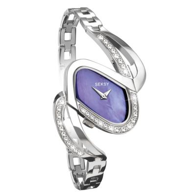 Seksy Ladies Purple Dial Stainless Steel Stone Set Watch