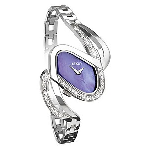 Seksy Ladies Purple Dial Stainless Steel Stone Set Watch