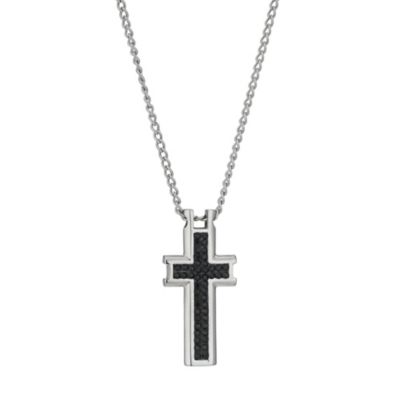 Stainless Steel Black Crystal Set Cross Pendant - Product number 9664807