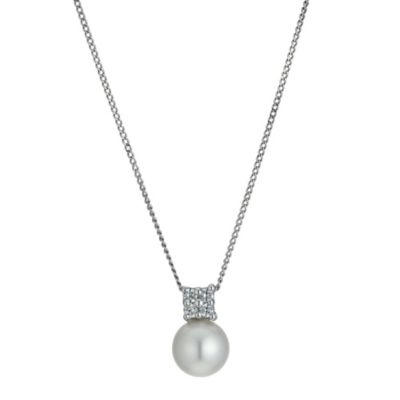 9ct white gold cz & cultured freshwater pearl pendant - Product number 9667717