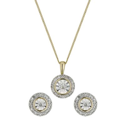 9ct gold diamond pendant and earrings set - Product number 9667814