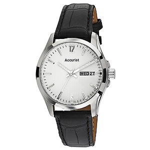 Accurist Men's Stainless Steel White Dial Black Strap Watch