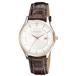 Accurist Men's Rose Gold Plated Brown Strap Watch