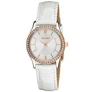 Accurist Ladies' Stone Set White Leather Strap Watch