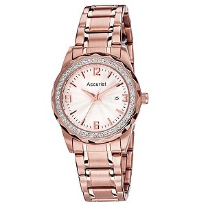 Accurist Ladies' Stone Set Rose Gold Plated Bracelet Watch