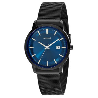 Accurist Men's Black Mesh Bracelet Watch With Blue Dial