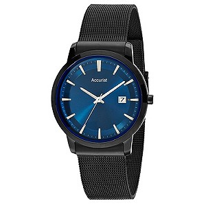 Accurist Men's Black Mesh Bracelet Watch With Blue Dial