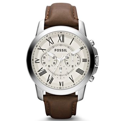 Fossil Men's Cream Dial Brown Leather Strap Watch