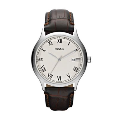 Fossil Men's White Dial Brown Leather Strap Watch - Product number 9673628