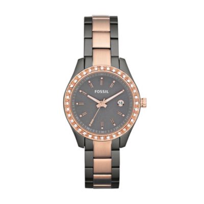 Fossil Ladies' Grey Dial Stone Set Two Colour Bracelet Watch - Product number 9673652