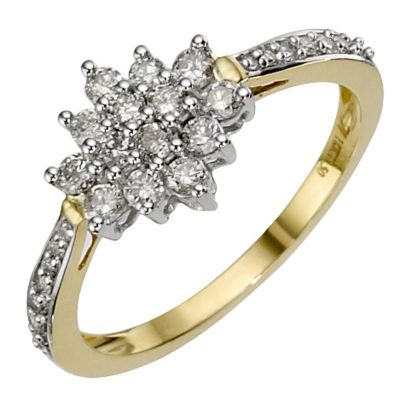 18ct yellow gold, 1/2 carat diamond cluster ring - Product number 9683402
