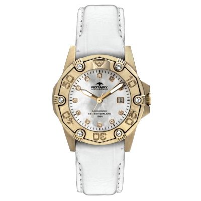 Rotary Aquaspeed Ladies' Rose Gold Plated White Strap Watch
