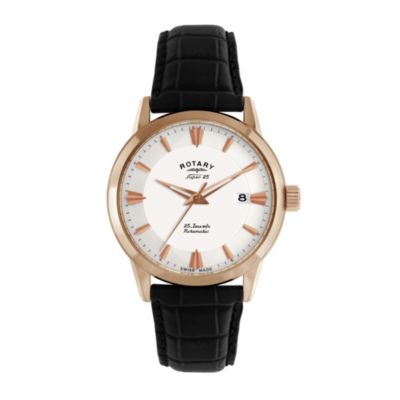 Rotary Super 25 Men's Rose Gold Plated Leather Strap Watch - Product number 9687815