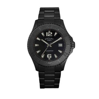 Rotary Men's Black Dial Ion Plated Bracelet Watch