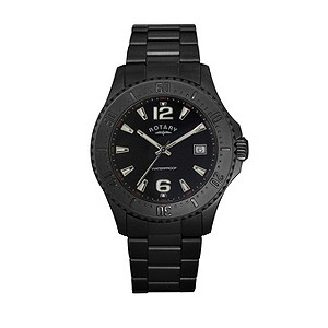 Rotary Men's Black Dial Ion Plated Bracelet Watch