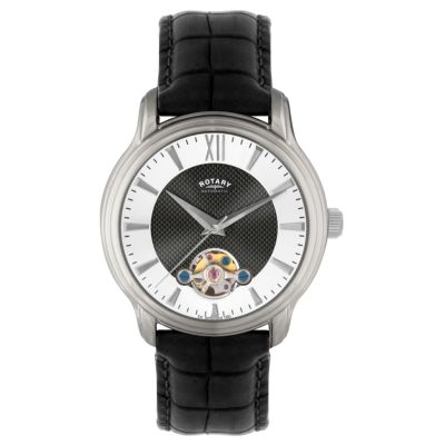 Rotary Men's Silver Dial Automatic Leather Strap Watch