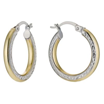 Bonded Silver & 9ct Gold Round Diamond Cut Pattern Earrings