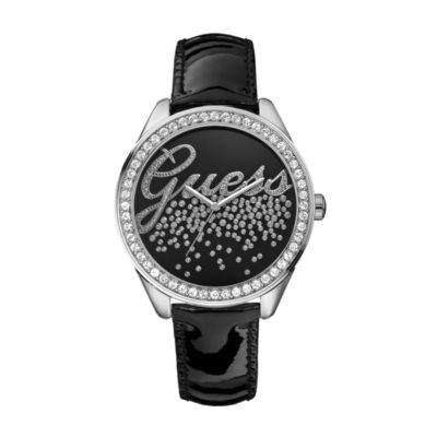 Guess Ladies' Black Stone Set Dial Leather Strap Watch - Product number 9695583