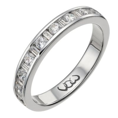 Palladium half carat baguette and round diamond channel ring - Product number 9713719