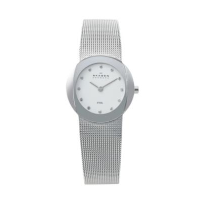 Skagen Ladies' Oval White Dial Steel Mesh Bracelet Watch - Product number 9737472