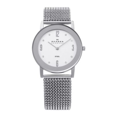 Skagen Ladies' White Dial Silver Stretch Bracelet Watch - Product number 9737596