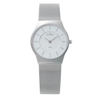 Skagen Ladies' White Dial Silver Mesh Bracelet Watch H. Samuel the
