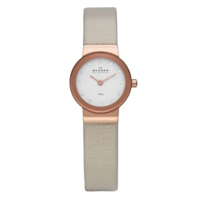 Skagen Ladies' White Dial Rose Gold Plated Nude Strap Watch - Product number 9737650
