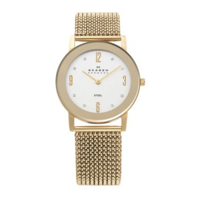 Skagen Ladies' White Dial Gold Plated Stretch Bracelet Watch - Product number 9737677
