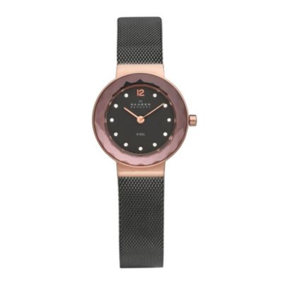 Skagen Ladies' Black Dial Rose Gold Plated Bracelet Watch - Product number 9737685