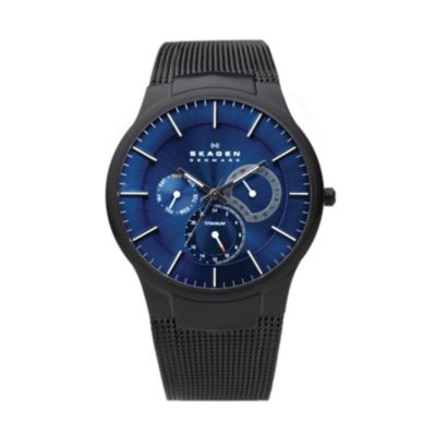 Skagen Men's Blue Dial Black Titanium Mesh Bracelet Watch - Product number 9737731