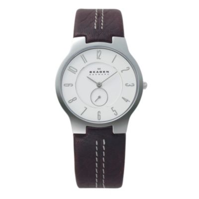 Skagen White Dial Brown Leather Strap Watch - Product number 9737774