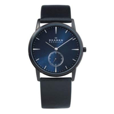 Skagen Men's Blue Dial Black Leather Strap Watch - Product number 9737790