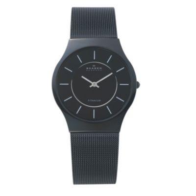 Skagen Men's Black Dial Titanium Mesh Bracelet Watch - Product number 9737820