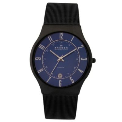 Skagen Men's Blue Dial Black Titanium Bracelet Watch - Product number 9737871