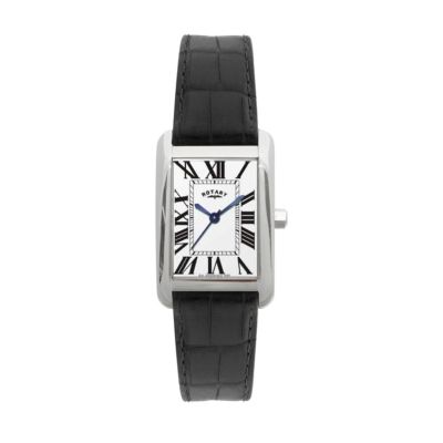 Rotary Men's Rectangular Dial Black Leather Strap Watch