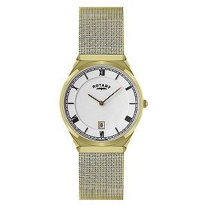 Rotary Men's White Dial Gold Plated Mesh Bracelet Watch