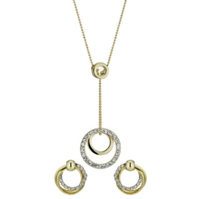 Stone Set Gold Plated Circle Drop Necklace and Earring Set - Product number 9741550