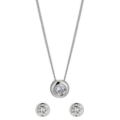 Solitaire Necklace & Stud Earrings Two Piece Set - Product number 9741593