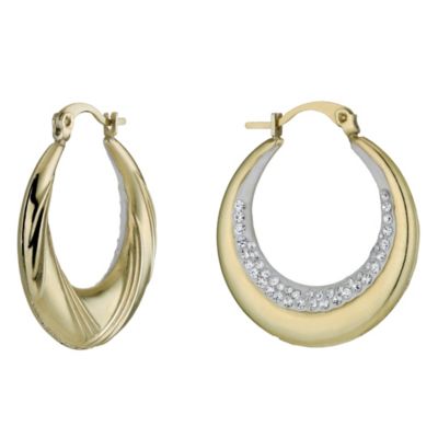 Together Bonded Silver & 9ct Gold Crystal Creole Earrings - Product number 9760180