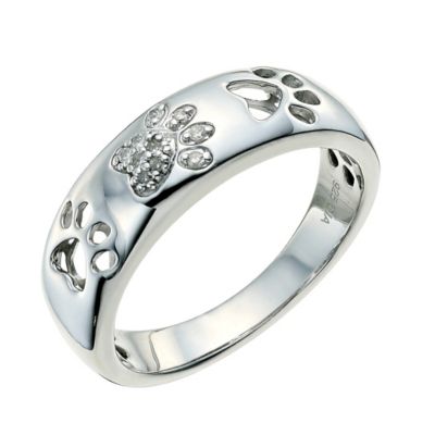 Sterling silver white coloured diamond paw print ring - Product number 9763252