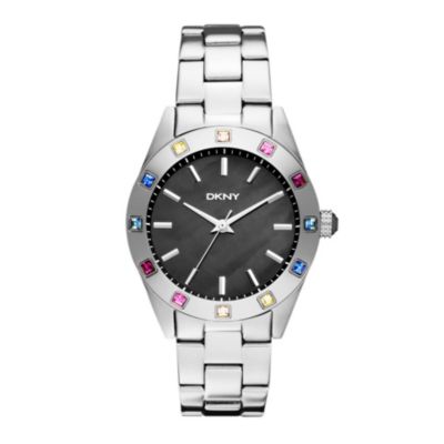 DKNY Ladies' Black Mother Of Pearl Dial Stone Set Watch - Product number 9763503