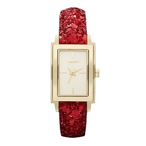 DKNY Ladies' Gold Plated Red Sequin Strap Watch