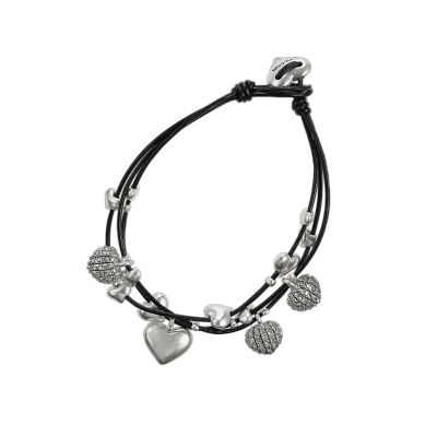 Pilgrim Black Bracelet with Silver-Plated & Crystal Hearts